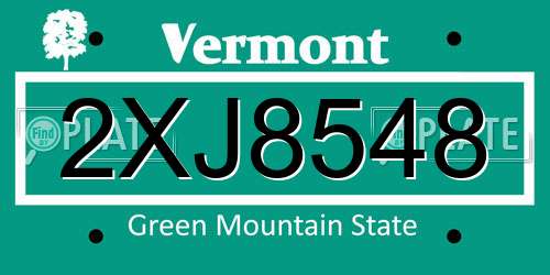 2XJ8548 Vermont License Plate