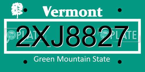 2XJ8827 Vermont License Plate