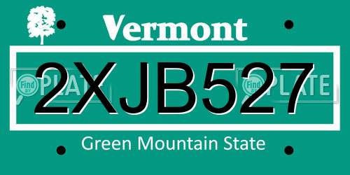 2XJB527 Vermont License Plate