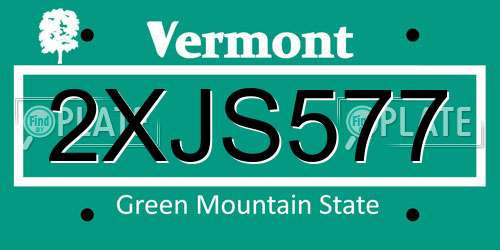 2XJS577 Vermont License Plate