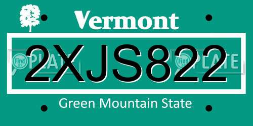 2XJS822 Vermont License Plate
