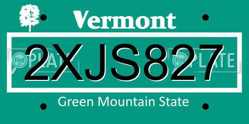 2XJS827 Vermont License Plate