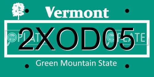 2XOD05 Vermont License Plate