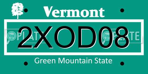 2XOD08 Vermont License Plate