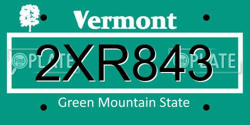 2XR843 Vermont License Plate