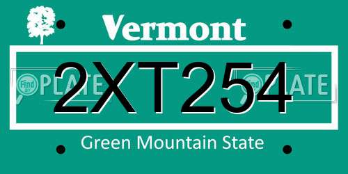 2XT254 Vermont License Plate