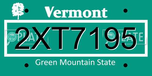 2XT7195 Vermont License Plate