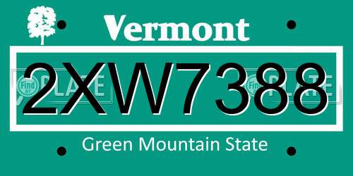 2XW7388 Vermont License Plate