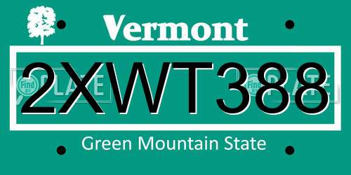2XWT388 Vermont License Plate