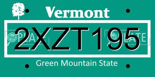 2XZT195 Vermont License Plate
