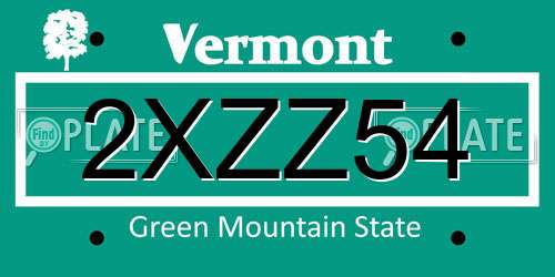 2XZZ54 Vermont License Plate