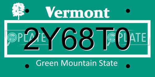 2Y68T0 Vermont License Plate