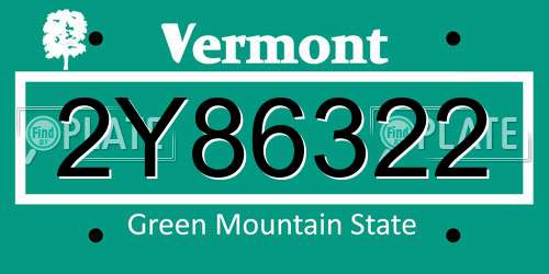 2Y86322 Vermont License Plate