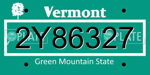 2Y86327 Vermont License Plate
