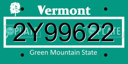 2Y99622 Vermont License Plate