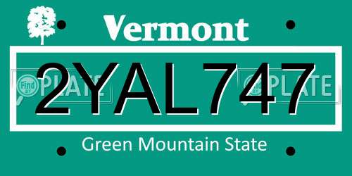 2YAL747 Vermont License Plate