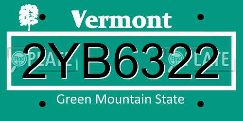 2YB6322 Vermont License Plate