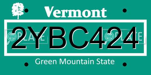 2YBC424 Vermont License Plate