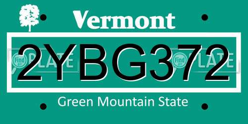 2YBG372 Vermont License Plate