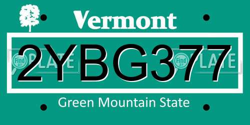 2YBG377 Vermont License Plate