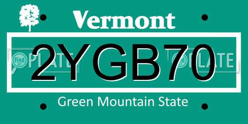 2YGB70 Vermont License Plate