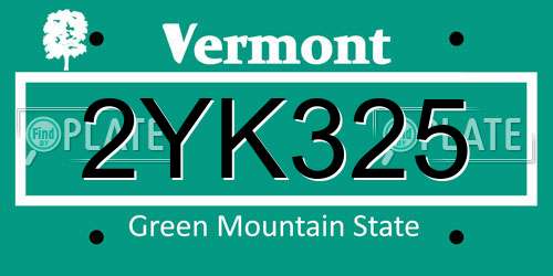 2YK325 Vermont License Plate