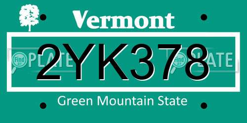 2YK378 Vermont License Plate
