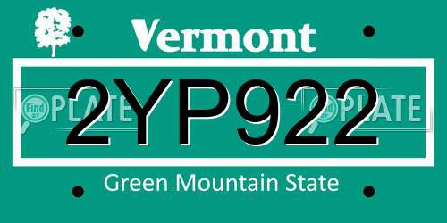 2YP922 Vermont License Plate
