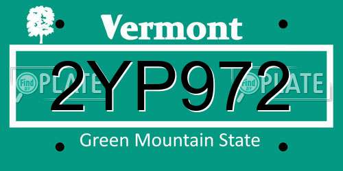2YP972 Vermont License Plate