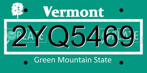 2YQ5469 Vermont License Plate
