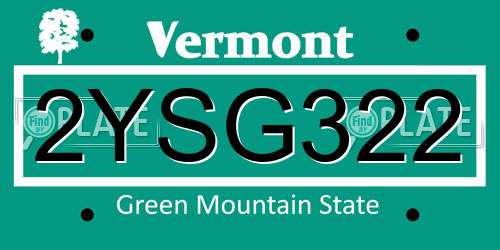 2YSG322 Vermont License Plate