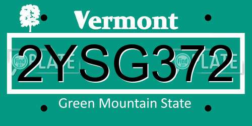 2YSG372 Vermont License Plate