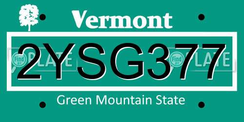 2YSG377 Vermont License Plate