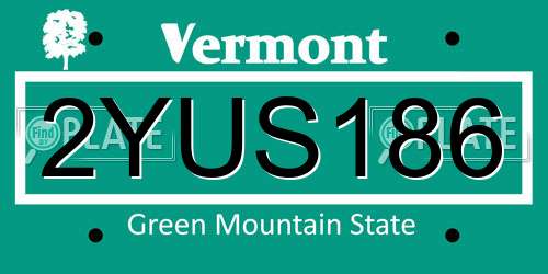 2YUS186 Vermont License Plate