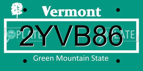 2YVB86 Vermont License Plate