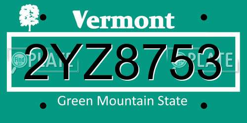 2YZ8753 Vermont License Plate