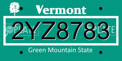 2YZ8783 Vermont License Plate