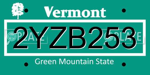 2YZB253 Vermont License Plate