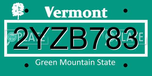 2YZB783 Vermont License Plate