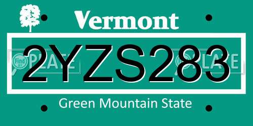 2YZS283 Vermont License Plate