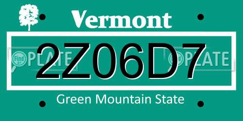 2Z06D7 Vermont License Plate