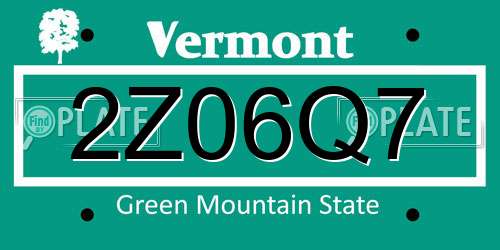 2Z06Q7 Vermont License Plate