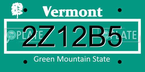 2Z12B5 Vermont License Plate