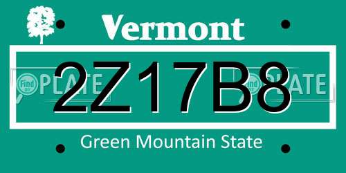 2Z17B8 Vermont License Plate