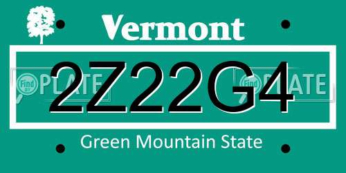 2Z22G4 Vermont License Plate