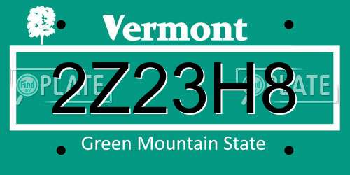 2Z23H8 Vermont License Plate