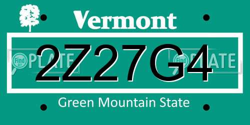 2Z27G4 Vermont License Plate