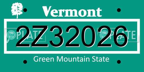 2Z32026 Vermont License Plate
