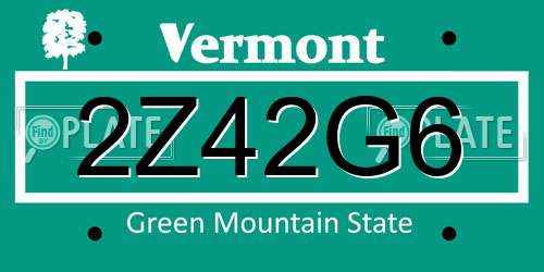 2Z42G6 Vermont License Plate