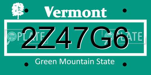 2Z47G6 Vermont License Plate